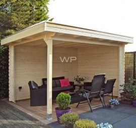 Wooden veranda with sides and flat roof