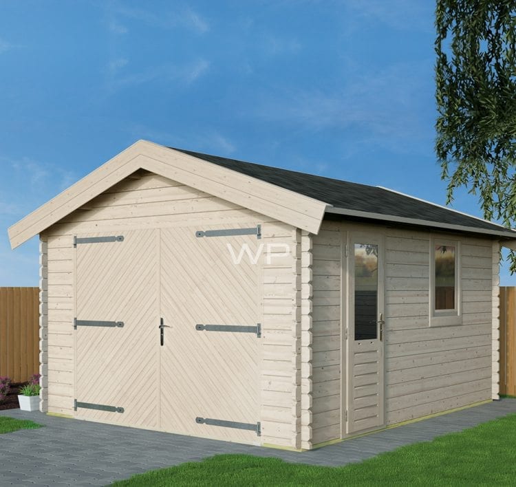 Wooden garage with an apex roof