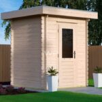 Tiny wooden summerhouse with a flat roof