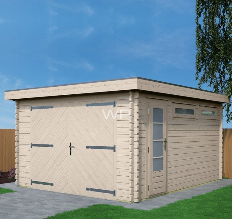Wooden garage with a flat roof