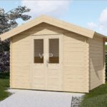 This log cabin has an apex roof and a single door