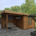 Woodpro log cabin with veranda and flat roof