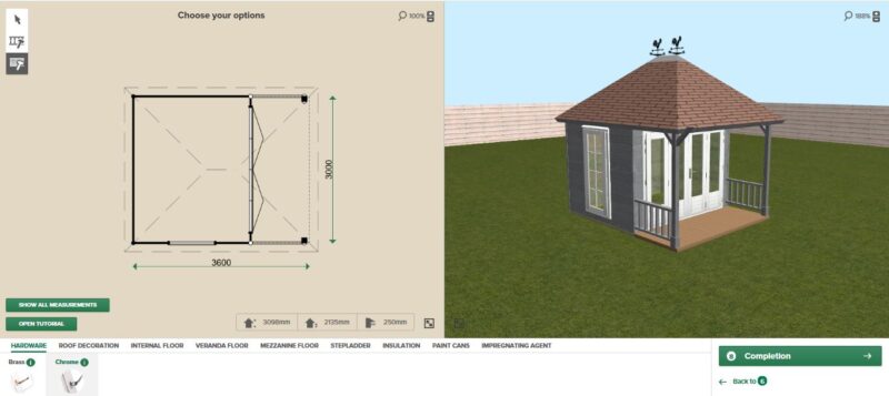 Woodpro 3D-configurator preview, stage - choose your options.