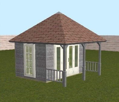 Woodpro pyramid roof summerhouse with factory treatment 3D-configurator preview.