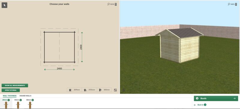 Woodpro 3D-configurator preview, stage - choose your walls.