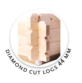 Woodpro.com logotype - log cabin diamond cut logs 44 mm.